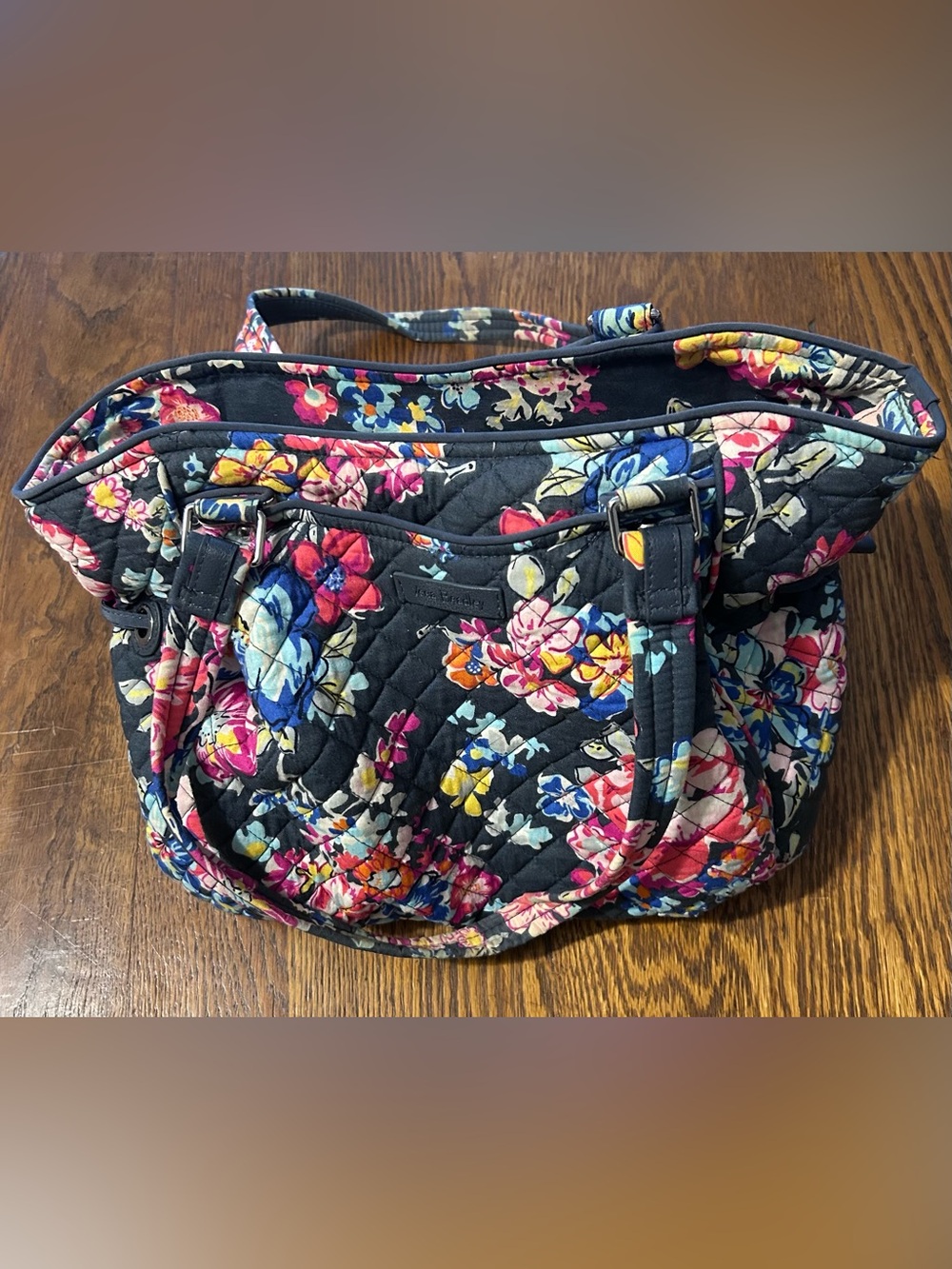 Vera Bradley Navy Blue Quilted Floral Tote with Multicolor Blooms